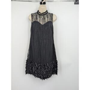 Elie Tahari Black Mirage Beaded Mesh Sleeveless High Neck Shift Dress Sz 2 **